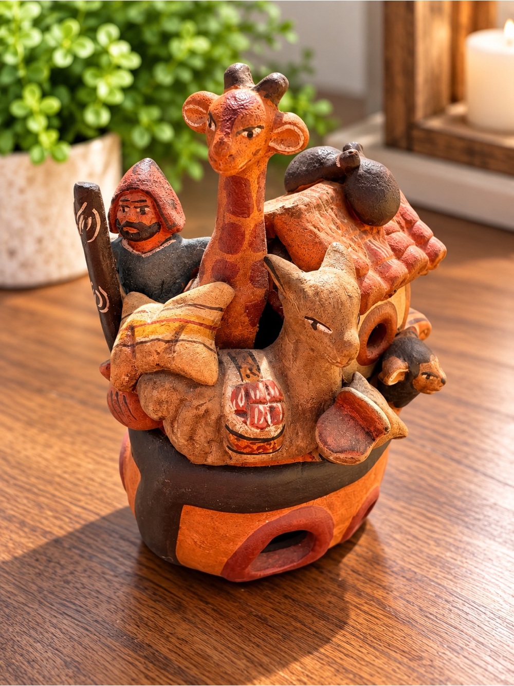 Handcrafted Terracotta Animal Figurine - Orange and Brown Home Art